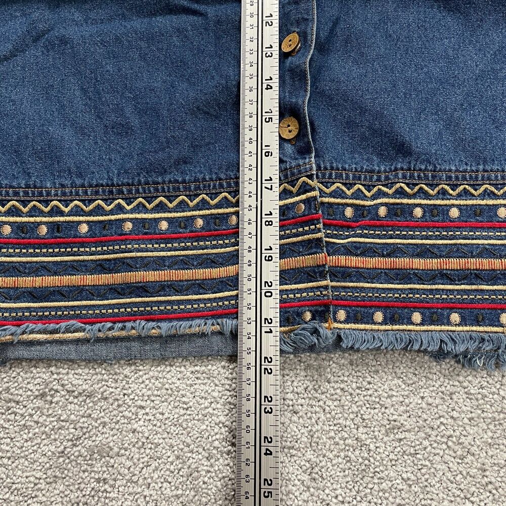 Mountain Lake Denim Jean Jacket Womens Petite Large Button Down Embroidered Boho - Picture 8 of 13